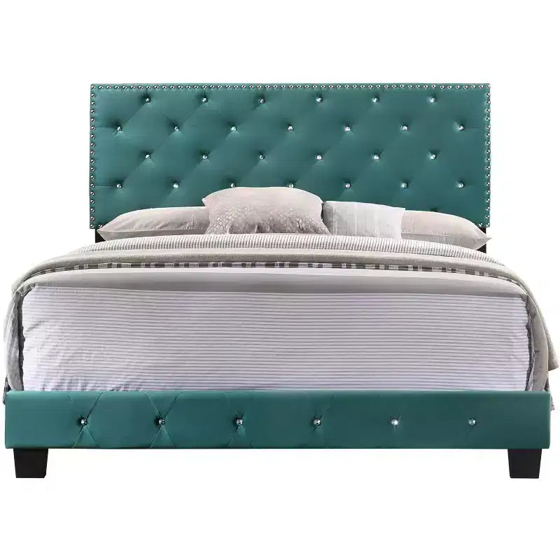 Velvet Tufted Panel Bed, for 152 × 203 cm Mattress