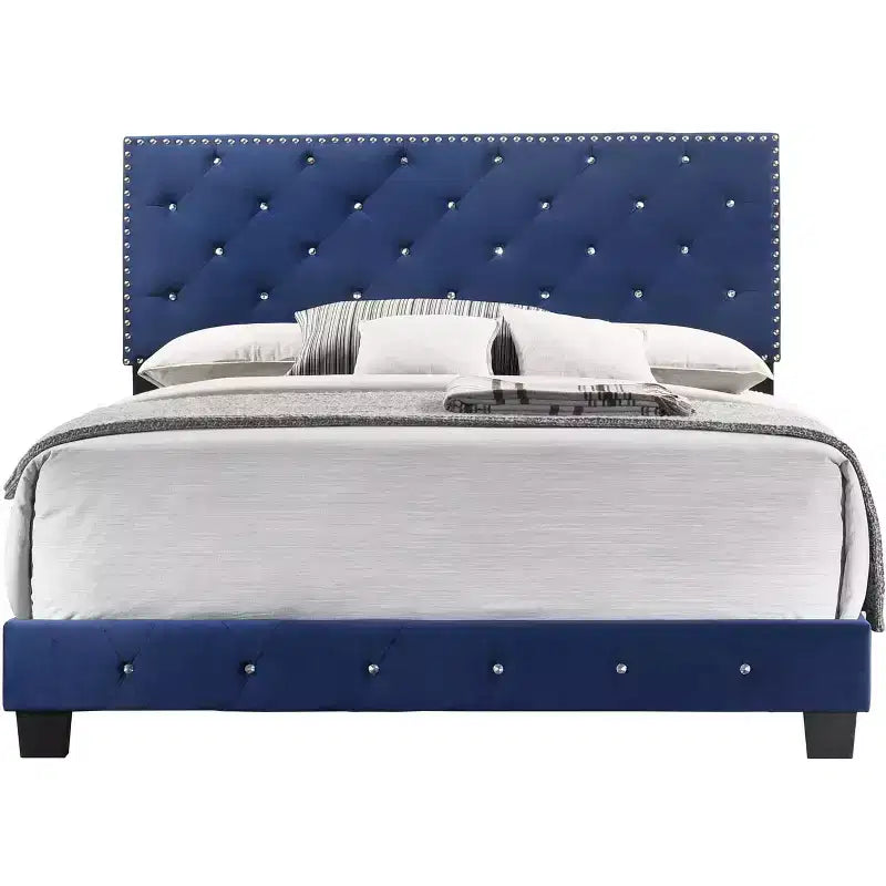 Velvet Tufted Panel Bed, for 152 × 203 cm Mattress