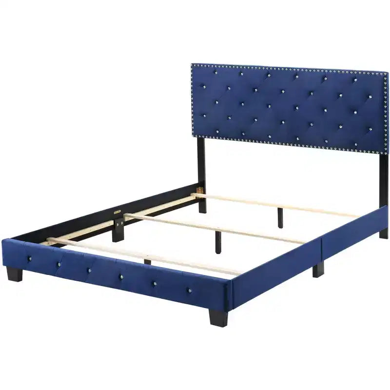 Velvet Tufted Panel Bed, for 152 × 203 cm Mattress