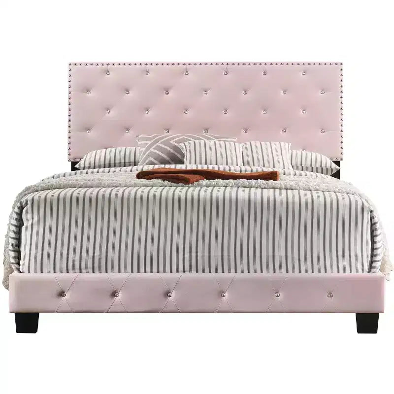 Velvet Tufted Panel Bed, for 152 × 203 cm Mattress