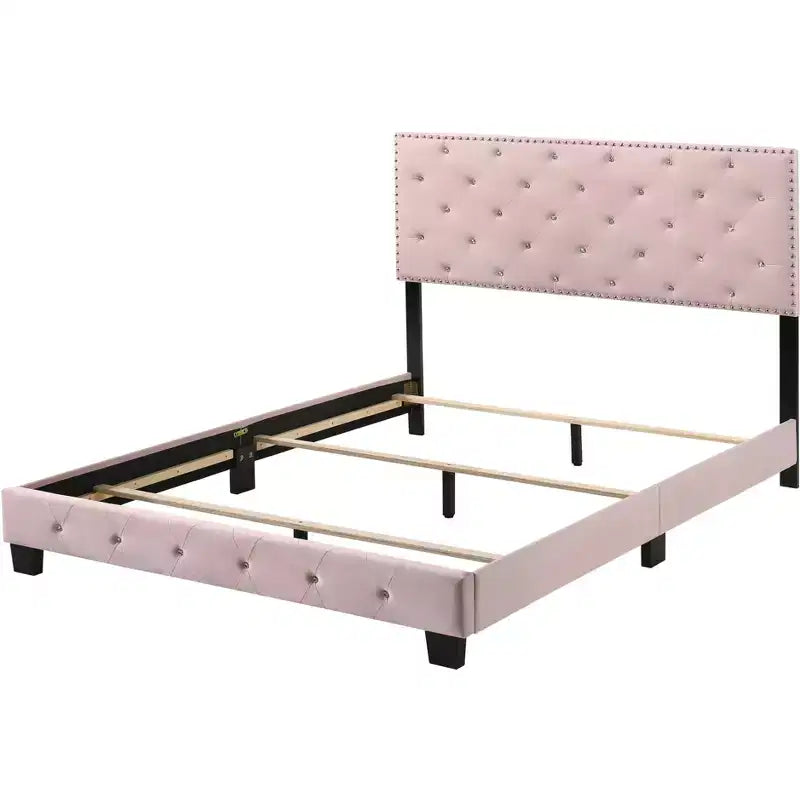 Velvet Tufted Panel Bed, for 152 × 203 cm Mattress