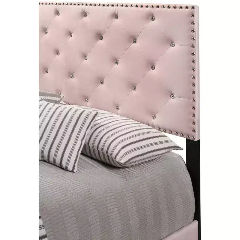 Velvet Tufted Panel Bed, for 152 × 203 cm Mattress