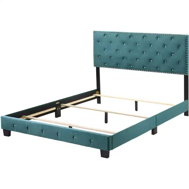 Velvet Tufted Panel Bed, for 152 × 203 cm Mattress
