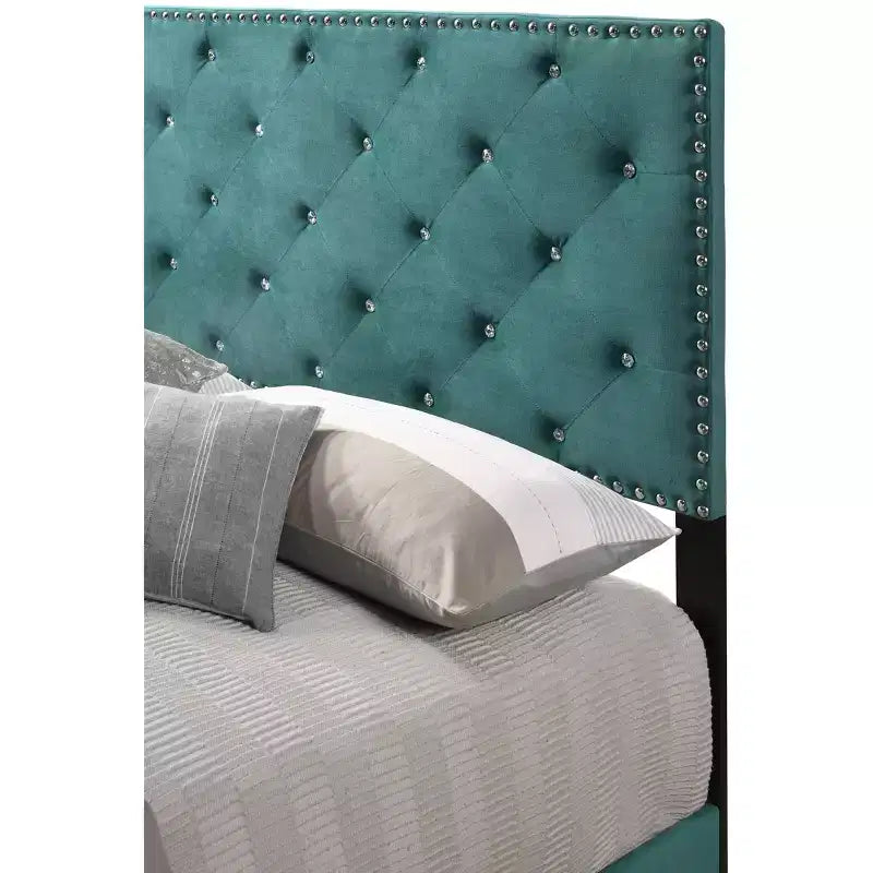 Velvet Tufted Panel Bed, for 152 × 203 cm Mattress