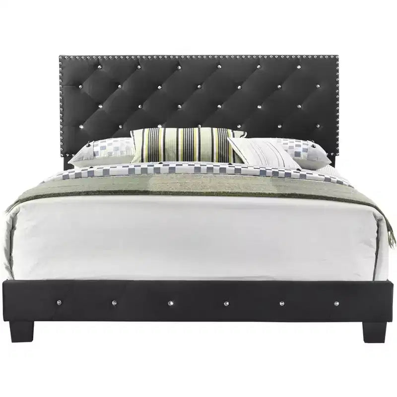 Velvet Tufted Panel Bed, for 152 × 203 cm Mattress