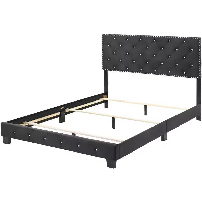 Velvet Tufted Panel Bed, for 152 × 203 cm Mattress