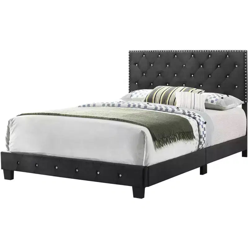 Velvet Tufted Panel Bed, for 152 × 203 cm Mattress