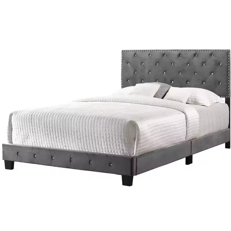Velvet Tufted Panel Bed, for 152 × 203 cm Mattress