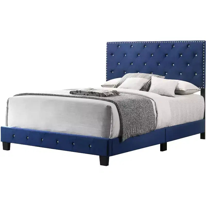 Velvet Tufted Panel Bed, for 152 × 203 cm Mattress