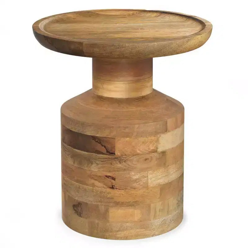 Handcrafted Solid Mango Wood Round Accent Table, White Wash