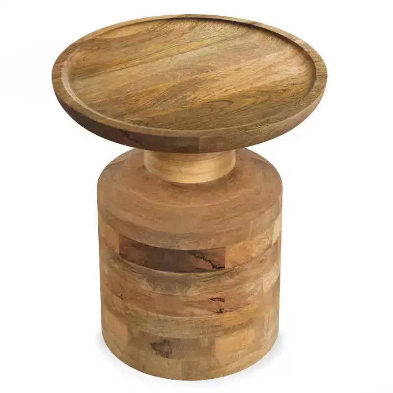 Handcrafted Solid Mango Wood Round Accent Table, White Wash