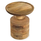 Handcrafted Solid Mango Wood Round Accent Table, White Wash