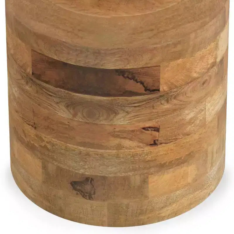 Handcrafted Solid Mango Wood Round Accent Table, White Wash