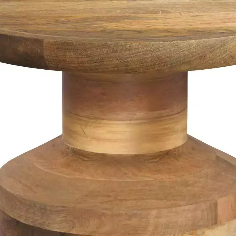 Handcrafted Solid Mango Wood Round Accent Table, White Wash