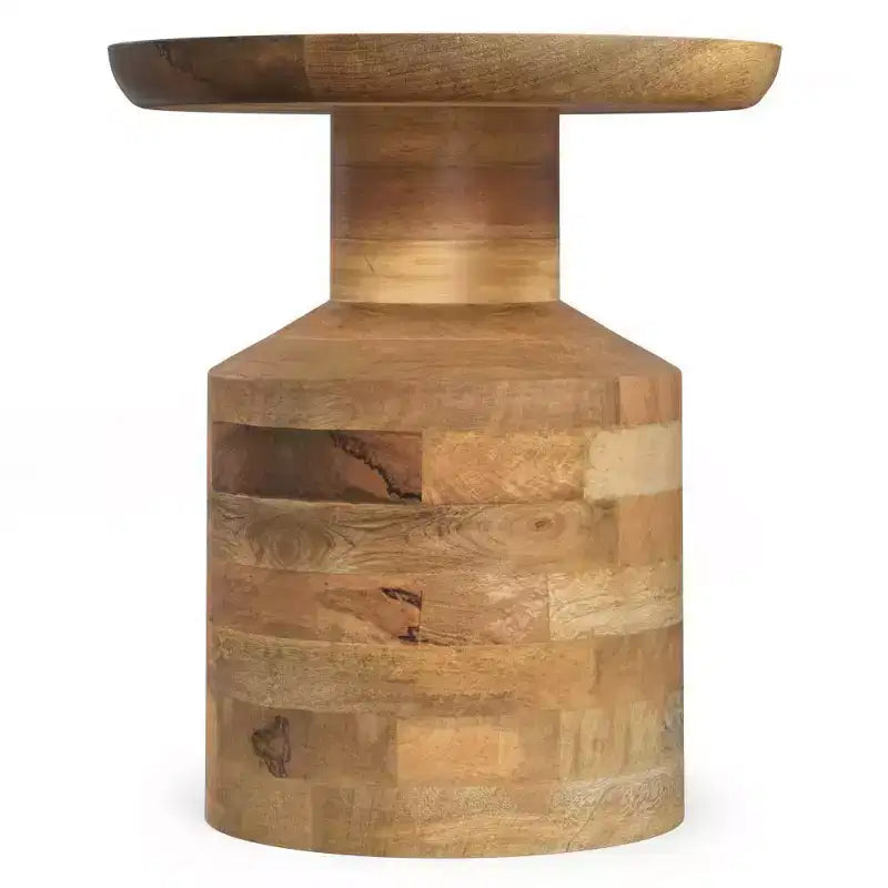 Handcrafted Solid Mango Wood Round Accent Table, White Wash