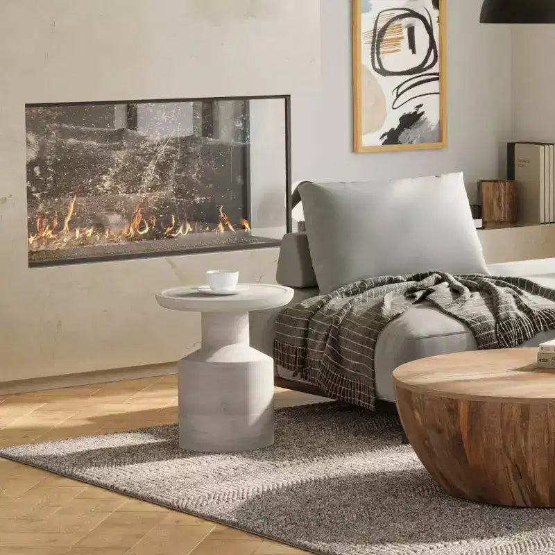 Handcrafted Solid Mango Wood Round Accent Table, White Wash