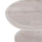Handcrafted Solid Mango Wood Round Accent Table, White Wash