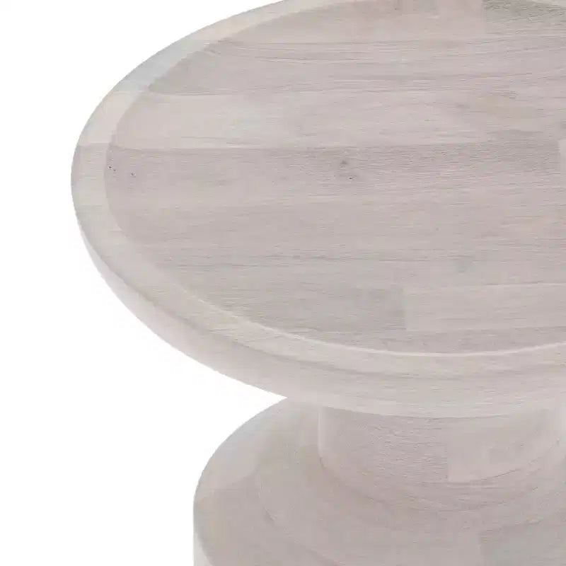 Handcrafted Solid Mango Wood Round Accent Table, White Wash