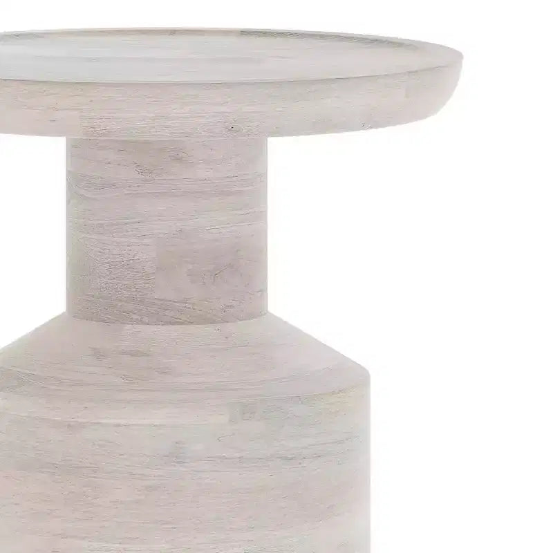 Handcrafted Solid Mango Wood Round Accent Table, White Wash