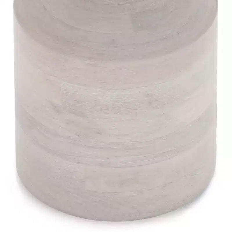 Handcrafted Solid Mango Wood Round Accent Table, White Wash