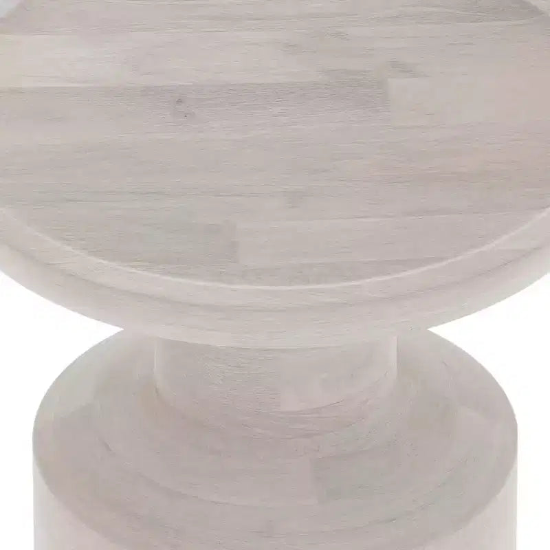 Handcrafted Solid Mango Wood Round Accent Table, White Wash