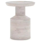 Handcrafted Solid Mango Wood Round Accent Table, White Wash