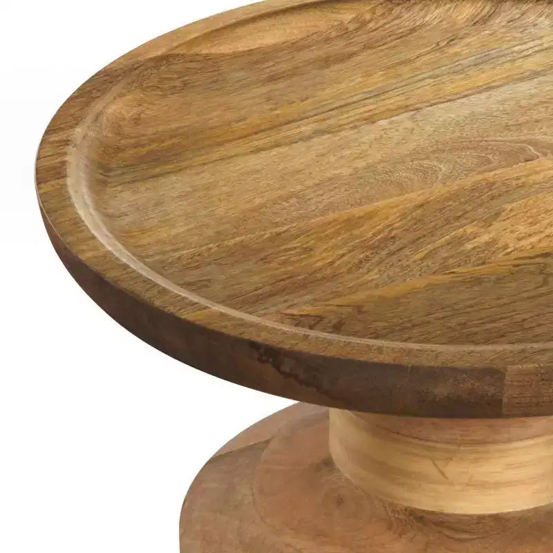 Handcrafted Solid Mango Wood Round Accent Table, White Wash