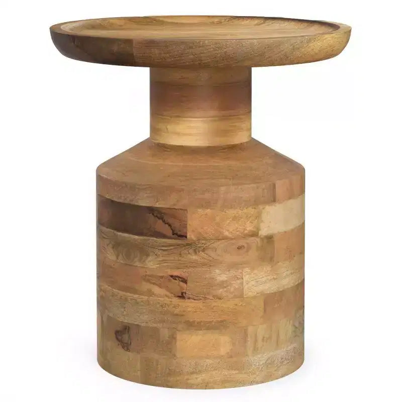 Handcrafted Solid Mango Wood Round Accent Table, White Wash