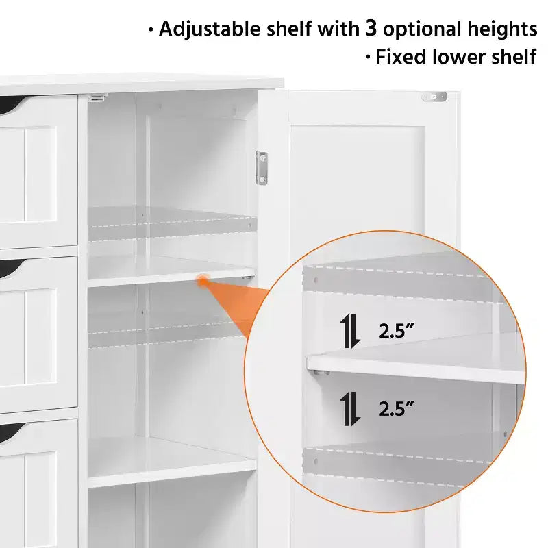 Wooden Bathroom Floor Cabinet with 4 Drawers and Cupboard