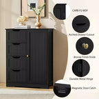 Wooden Bathroom Floor Cabinet with 4 Drawers and Cupboard