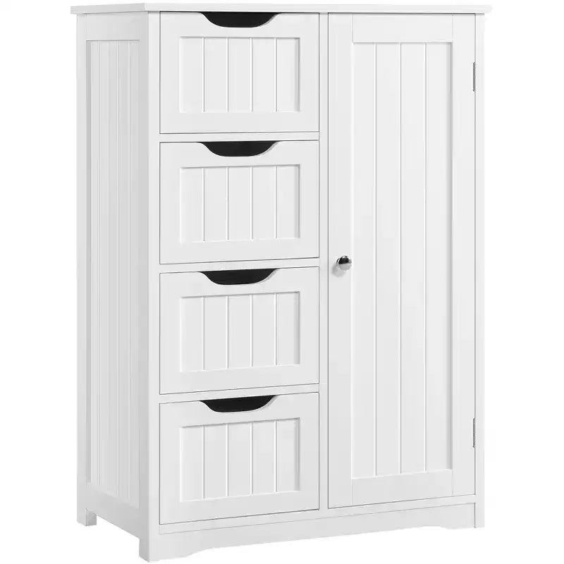 Mobiletto da bagno in legno con 4 cassetti e anta