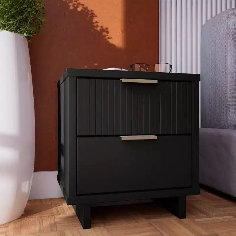 Modern 2 Drawer Nightstand with Gold Hardware
