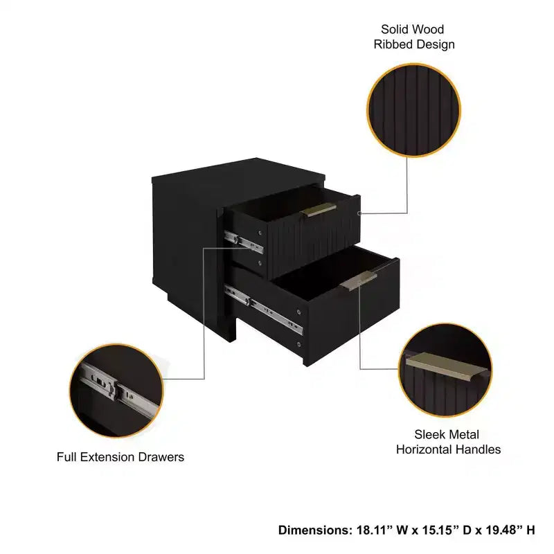 Modern 2 Drawer Nightstand with Gold Hardware