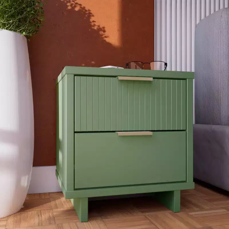 Modern 2 Drawer Nightstand with Gold Hardware