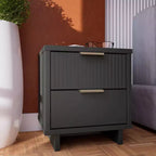 Modern 2 Drawer Nightstand with Gold Hardware