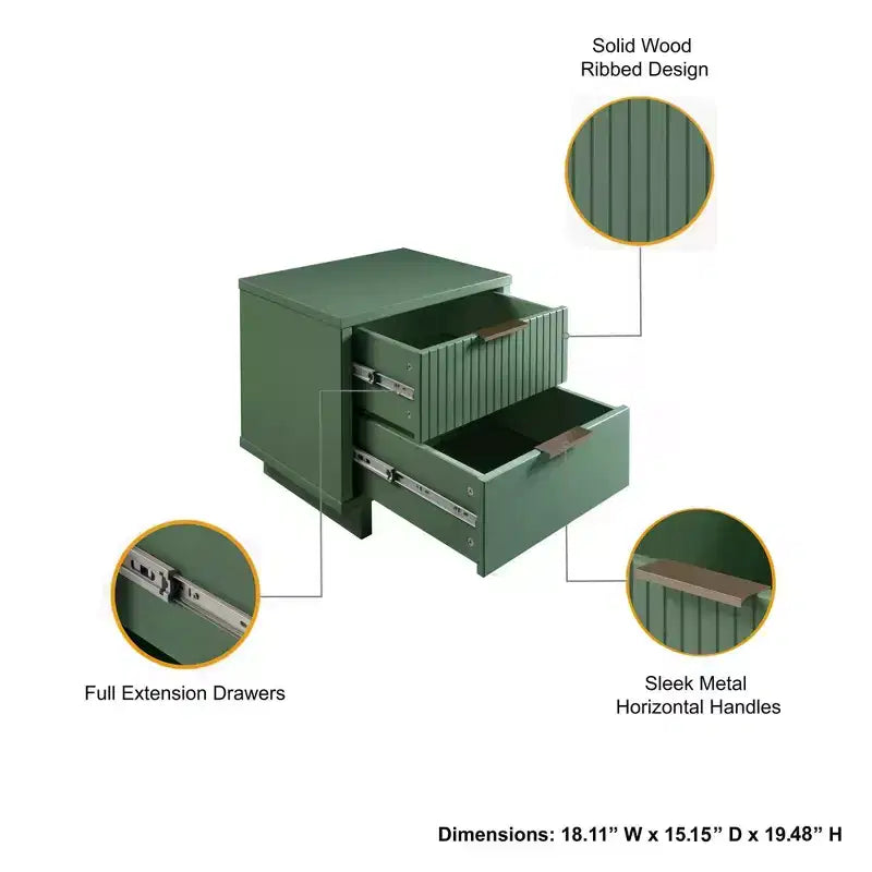 Modern 2 Drawer Nightstand with Gold Hardware