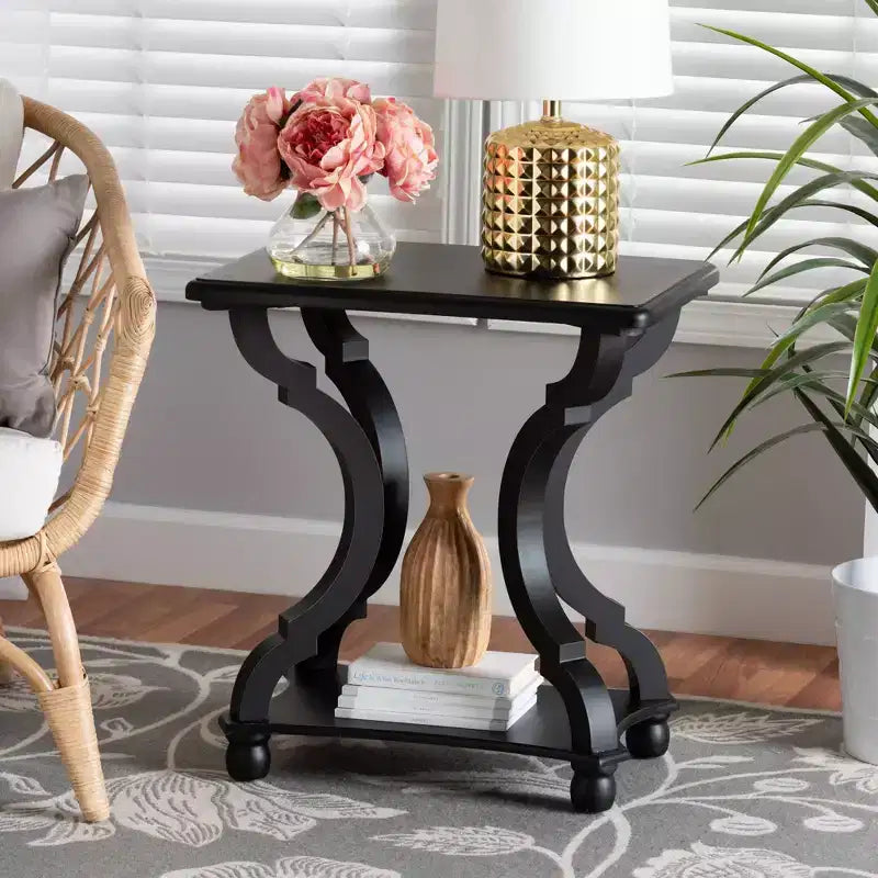 Black Fir Wood and MDF End Table