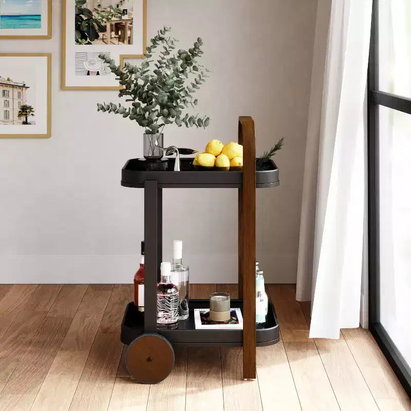 Steel and Wood Bar Serving Cart