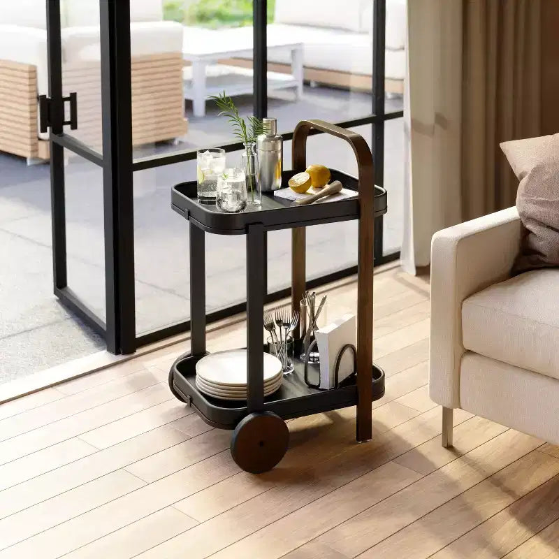 Steel and Wood Bar Serving Cart