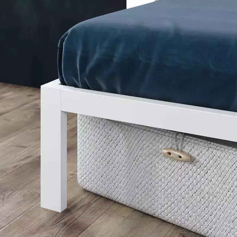 White Metal Platform Bed Frame, 35.6 cm High, for 96 × 189.2 cm Mattress