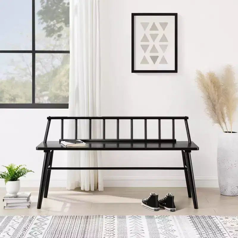 Transitional Low-Back Spindle Entryway Bench with Armrests