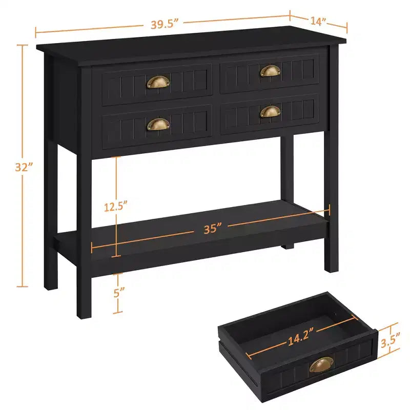 4-Drawer Console Entryway Table, MDF and Pine