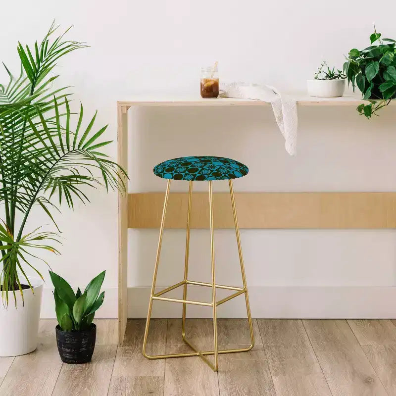 Retro Checkered Pattern Upholstered Barstool