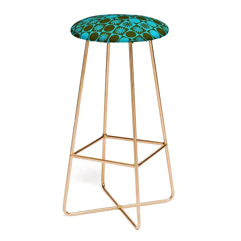Retro Checkered Pattern Upholstered Barstool