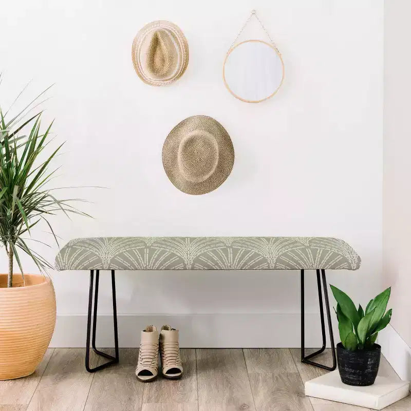 Sage Green Upholstered Entryway Bench with Steel Frame