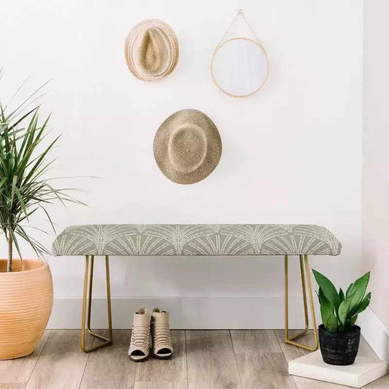 Sage Green Upholstered Entryway Bench with Steel Frame
