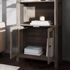 Modern Farmhouse Wooden Bookcase with Tempered Glass Cabinet Doors