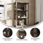 Modern Farmhouse Wooden Bookcase with Tempered Glass Cabinet Doors