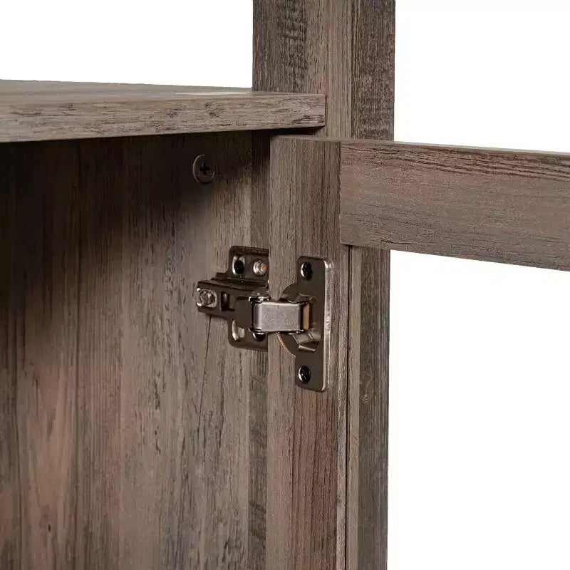 Modern Farmhouse Wooden Bookcase with Tempered Glass Cabinet Doors