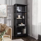 Modern Farmhouse Wooden Bookcase with Tempered Glass Cabinet Doors